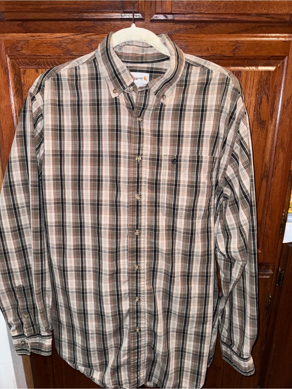 Carhartt Men’s Plaid Button-Down Shirt - Brown, Black, Cream